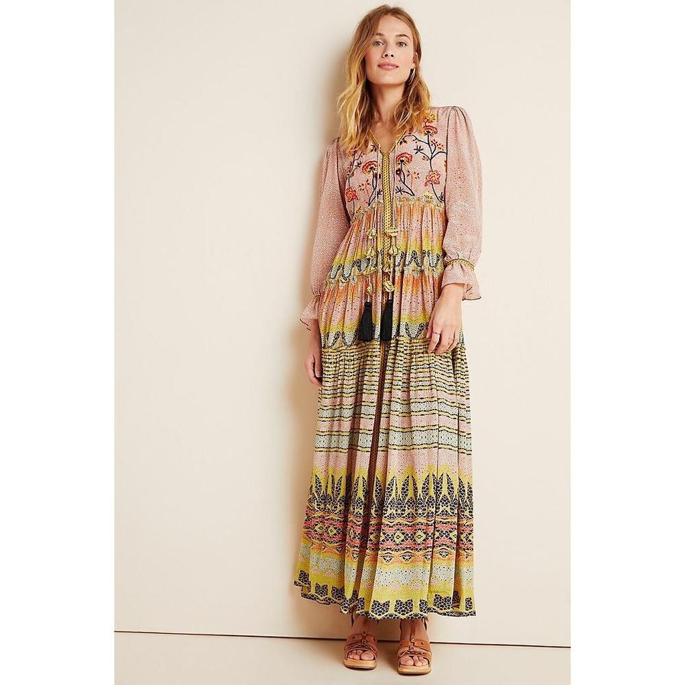 NEW NWT Anthropologie Giorgia Embroidered Maxi Dress size 2
